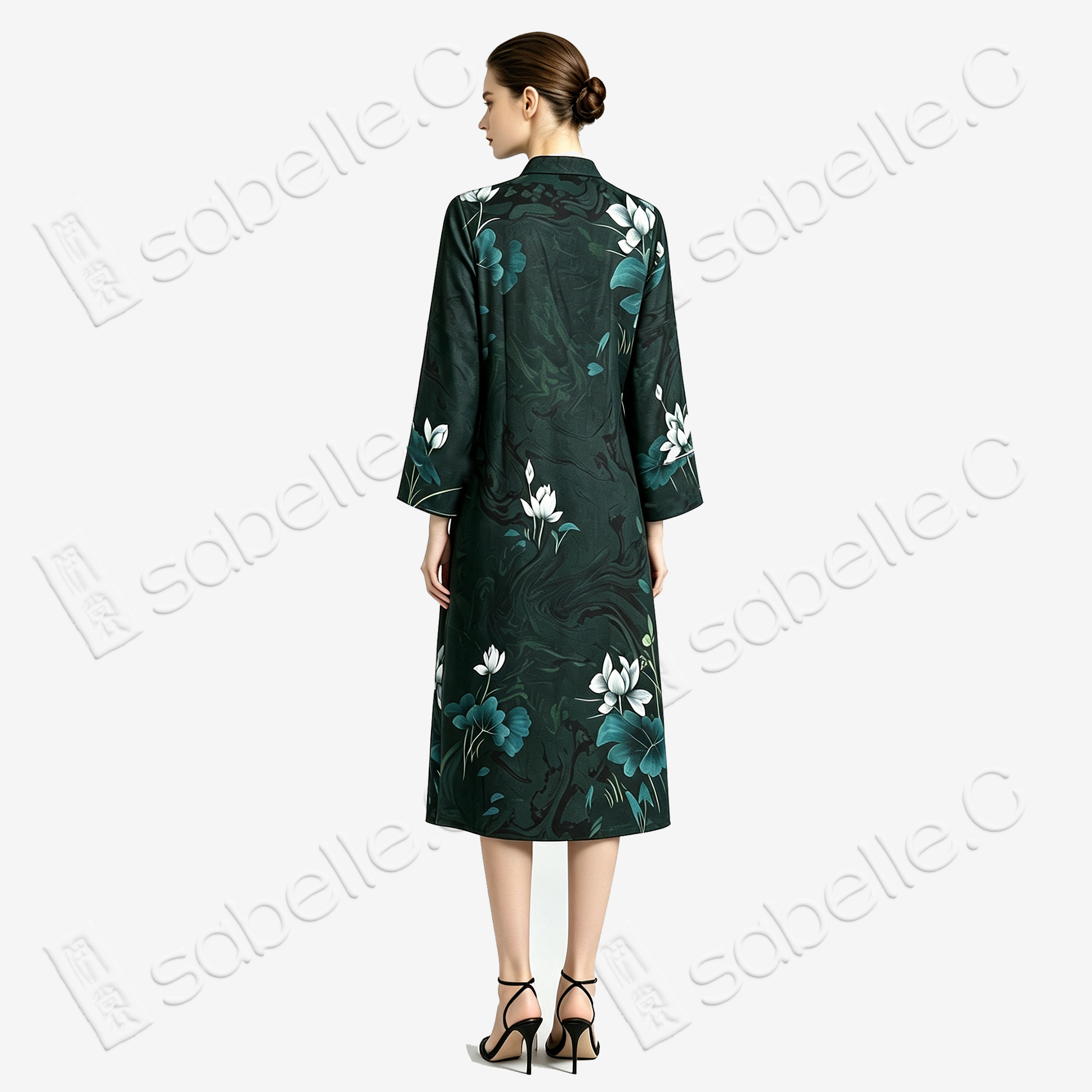 Gambiered Canton Silk Hand‑Painted Dress - 「墨荷曉露」香雲紗手繪裙