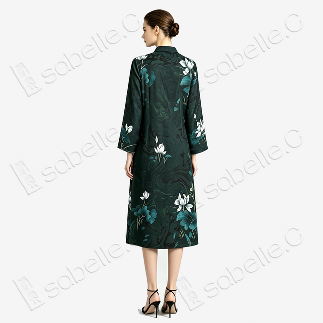 Gambiered Canton Silk Hand‑Painted Dress - 「墨荷曉露」香雲紗手繪裙