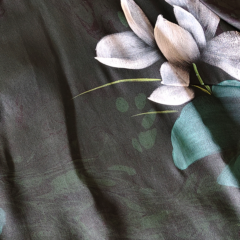 Gambiered Canton Silk Hand‑Painted Dress - 「墨荷曉露」香雲紗手繪裙