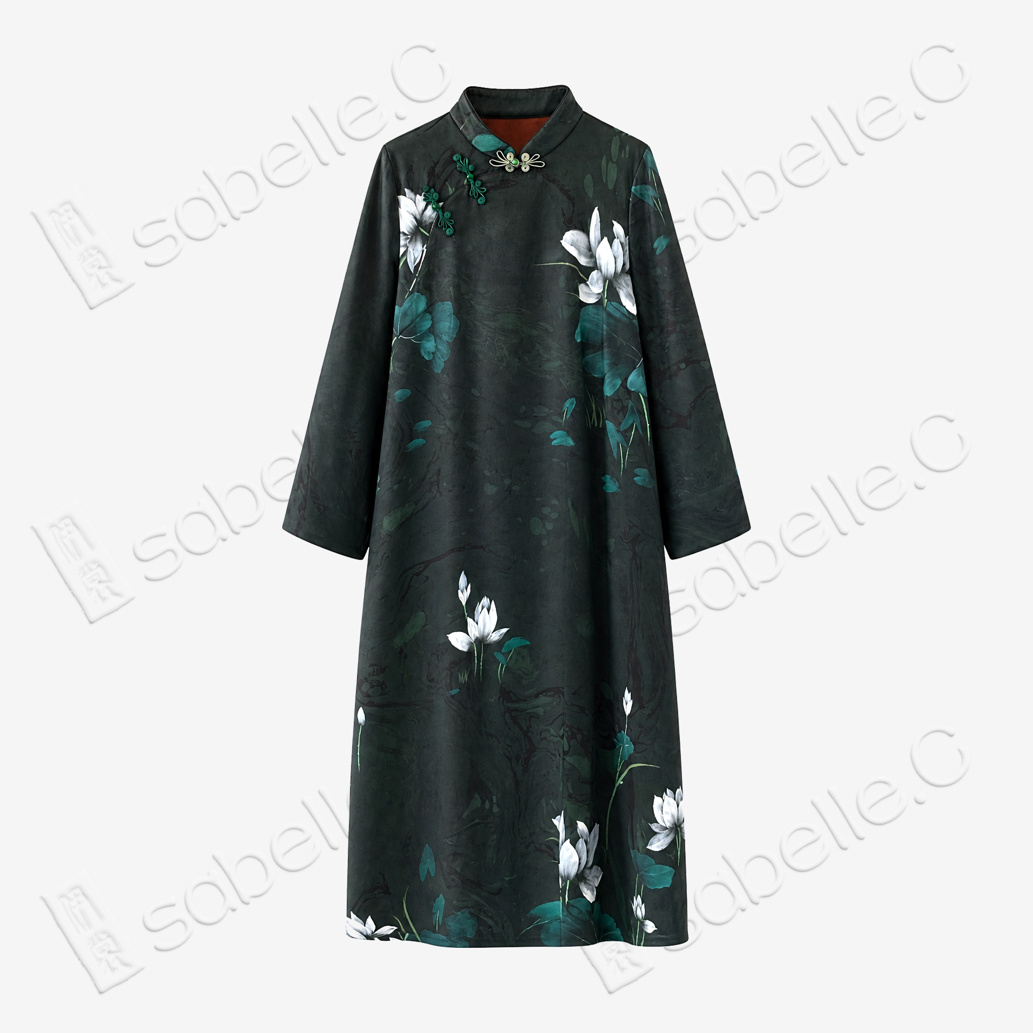Gambiered Canton Silk Hand‑Painted Dress - 「墨荷曉露」香雲紗手繪裙