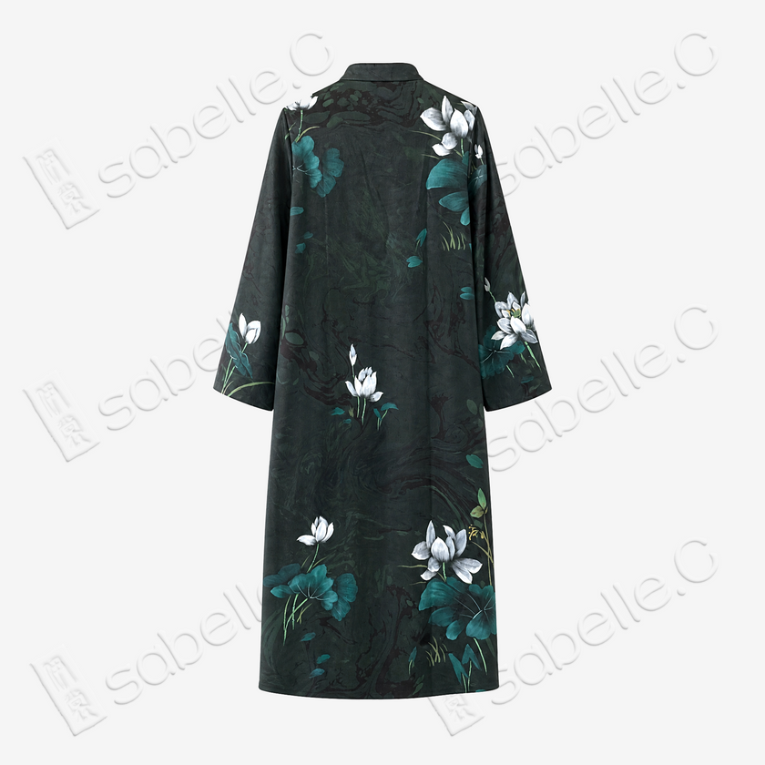 Gambiered Canton Silk Hand‑Painted Dress - 「墨荷曉露」香雲紗手繪裙