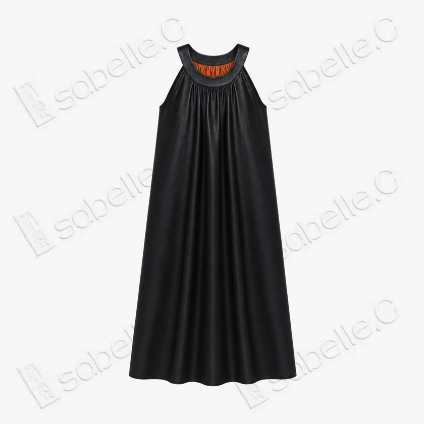 Halter‑Neck Heavy‑Satin Gambiered Canton Silk Dress - 皮子料重緞香雲紗掛脖裙