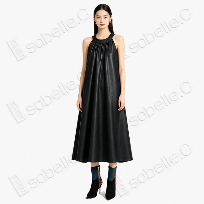 Halter‑Neck Heavy‑Satin Gambiered Canton Silk Dress - 皮子料重緞香雲紗掛脖裙