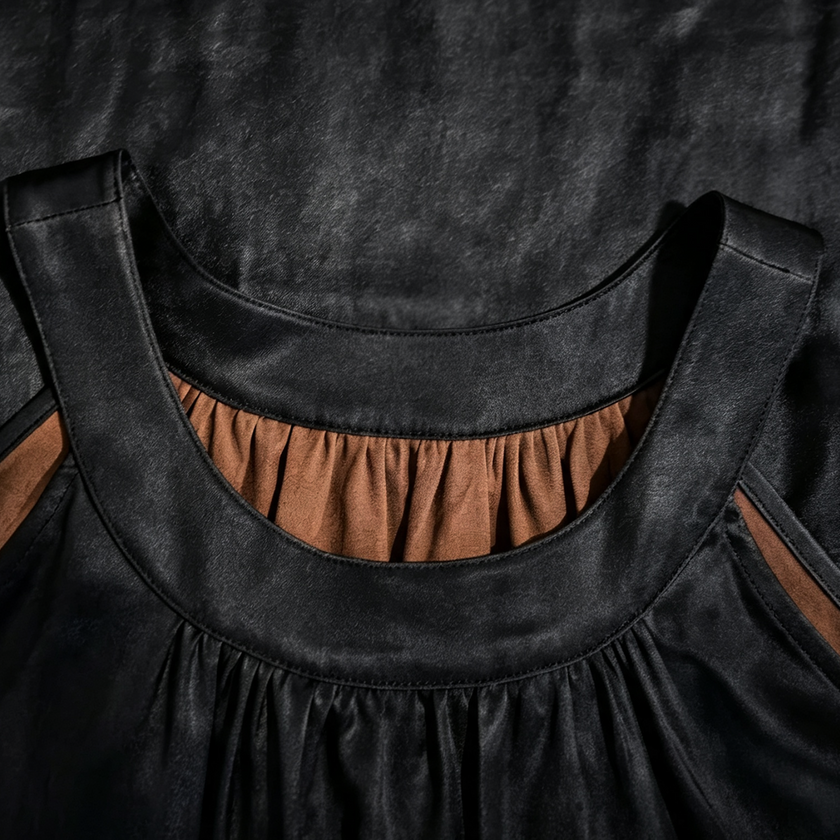Halter‑Neck Heavy‑Satin Gambiered Canton Silk Dress - 皮子料重緞香雲紗掛脖裙