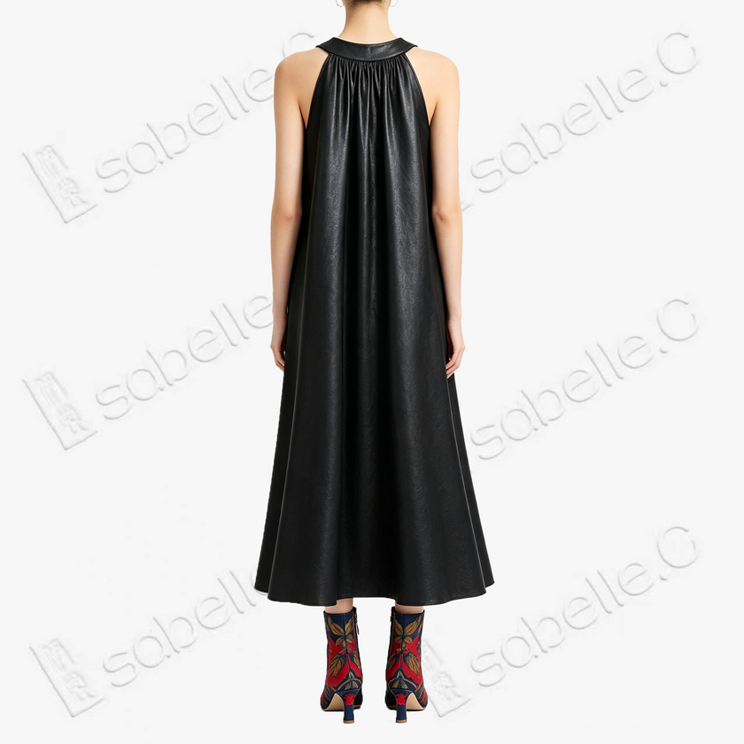 Halter‑Neck Heavy‑Satin Gambiered Canton Silk Dress - 皮子料重緞香雲紗掛脖裙