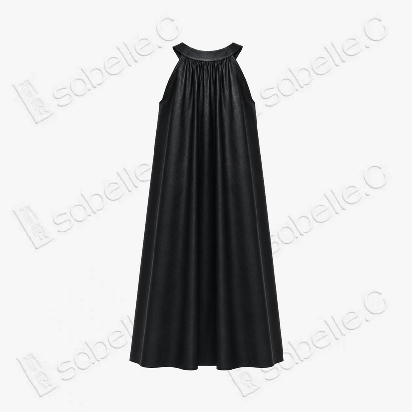 Halter‑Neck Heavy‑Satin Gambiered Canton Silk Dress - 皮子料重緞香雲紗掛脖裙