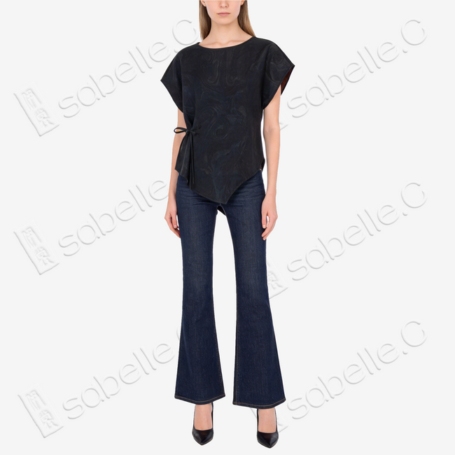 Ink Ripple Aroma Side-Tie Gambiered Canton Silk Top - 墨瀾凝香側結香雲紗上衣