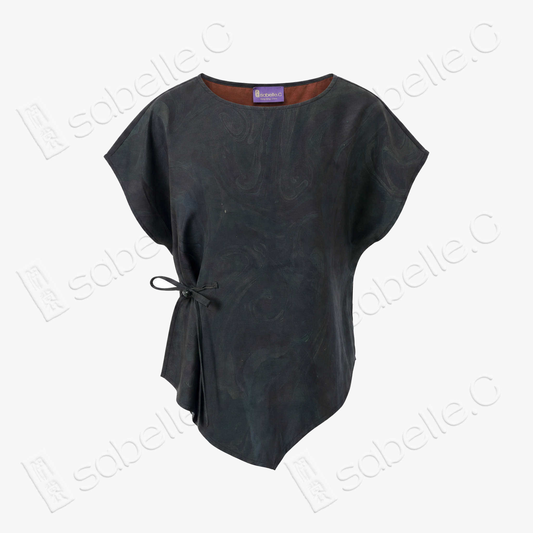 Ink Ripple Aroma Side-Tie Gambiered Canton Silk Top - 墨瀾凝香側結香雲紗上衣