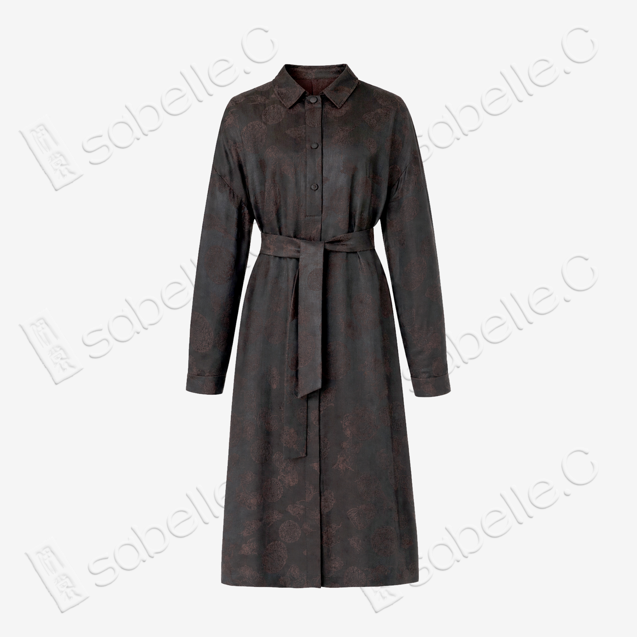 Jacquard Gambiered Canton Silk Shirt‑Dress, Leather‑Finish - 重緞香雲紗提花長外套
