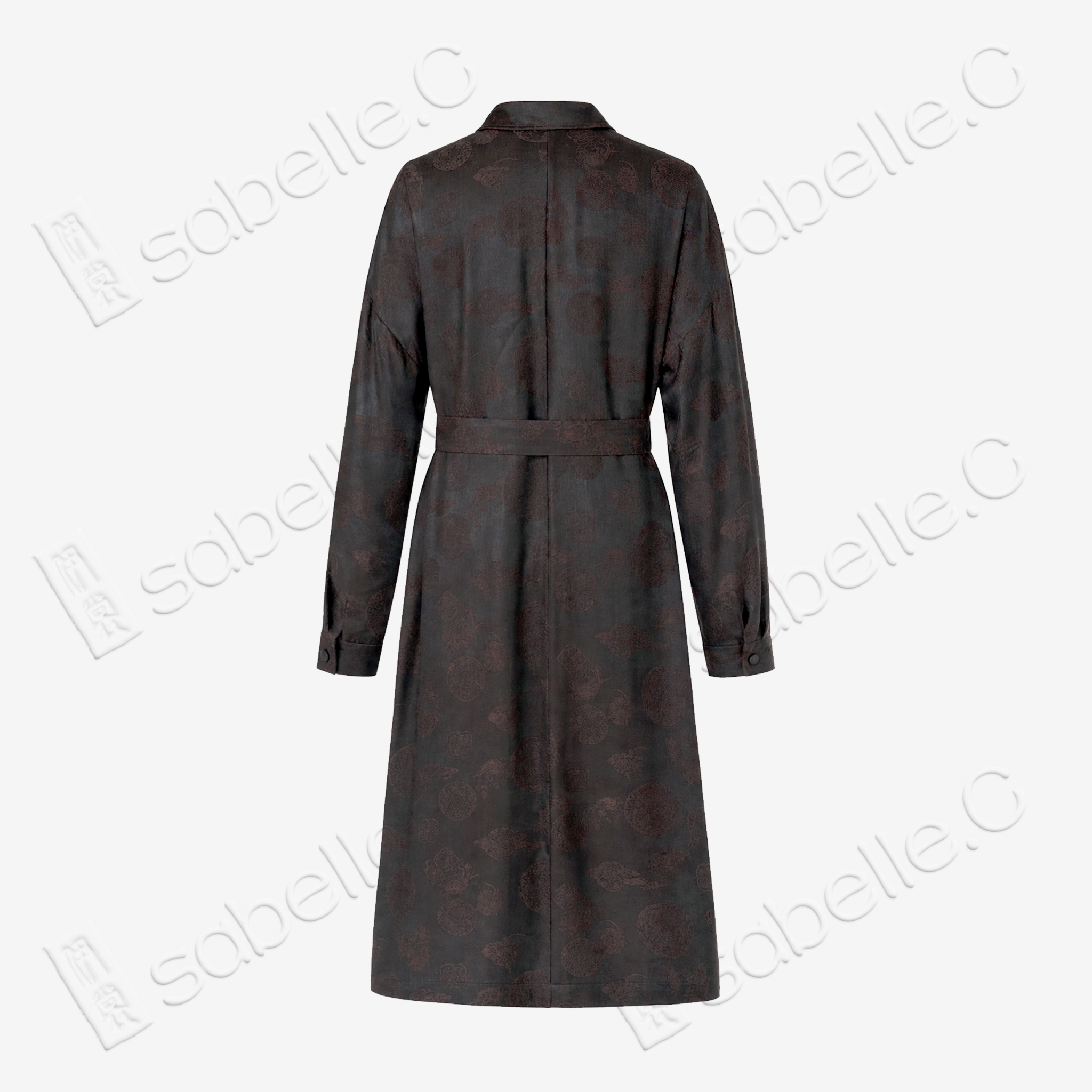Jacquard Gambiered Canton Silk Shirt‑Dress, Leather‑Finish - 重緞香雲紗提花長外套