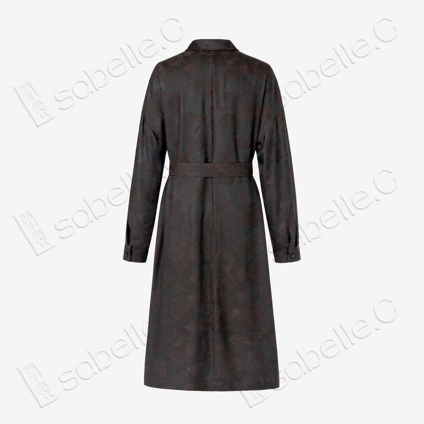 Jacquard Gambiered Canton Silk Shirt‑Dress, Leather‑Finish - 重緞香雲紗提花長外套