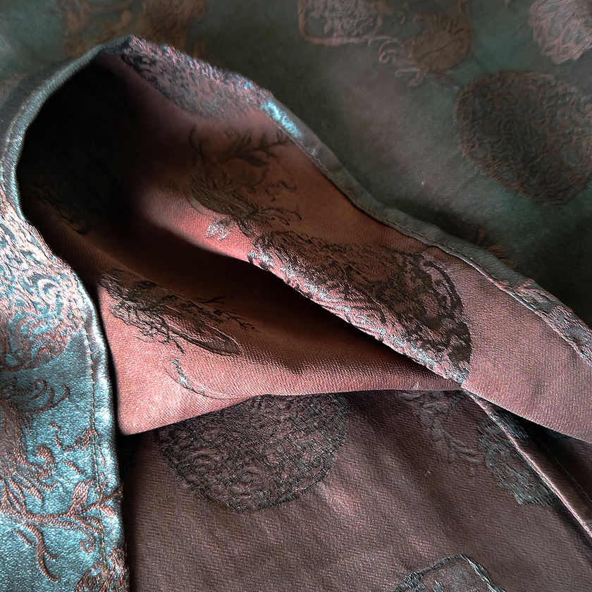 Jacquard Gambiered Canton Silk Shirt‑Dress, Leather‑Finish - 重緞香雲紗提花長外套