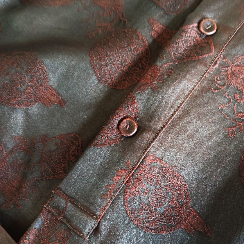 Jacquard Gambiered Canton Silk Shirt‑Dress, Leather‑Finish - 重緞香雲紗提花長外套
