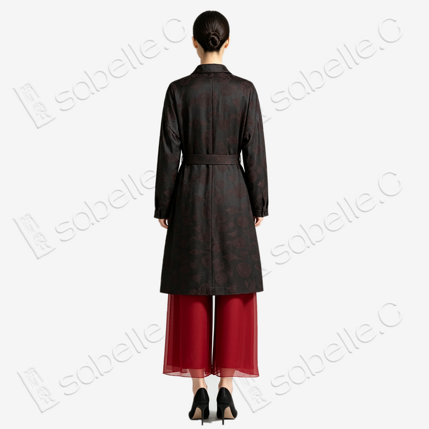 Jacquard Gambiered Canton Silk Shirt‑Dress, Leather‑Finish - 重緞香雲紗提花長外套