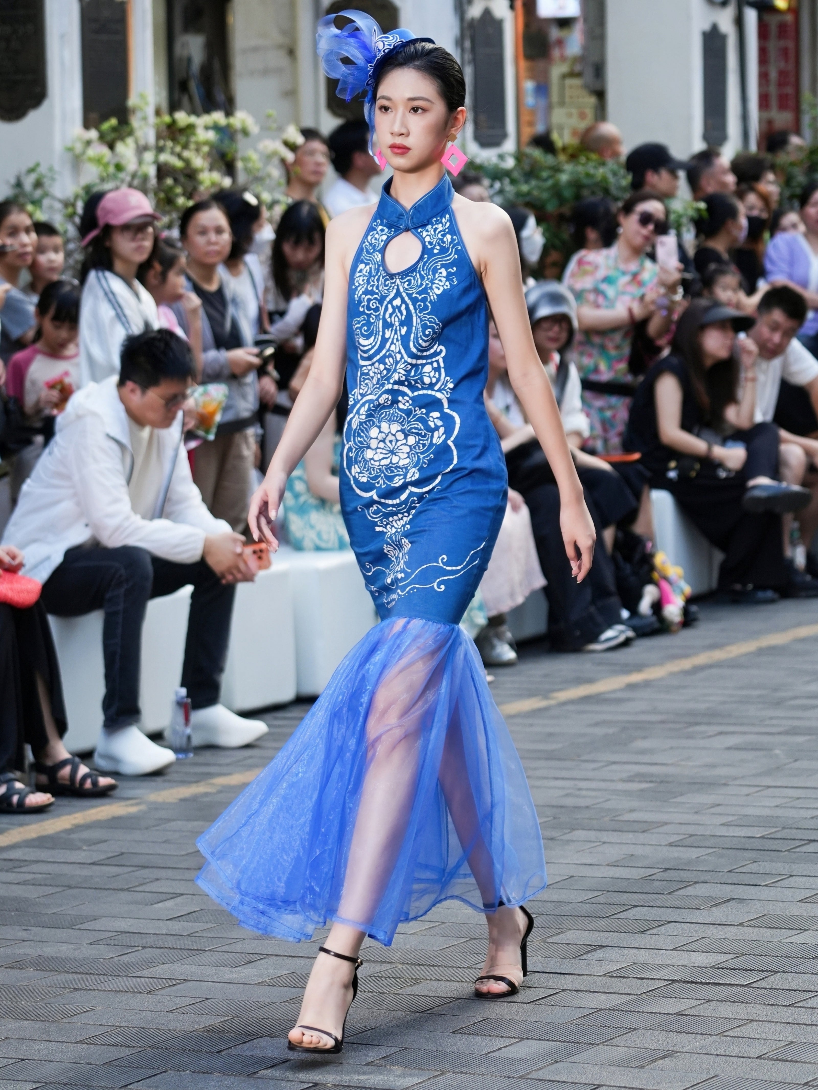 Luxury Tie-Dye Halter Dress with Tulle