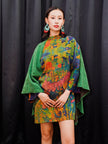 Hualuo Gambiered Canton Silk Patchwork Cape Dress