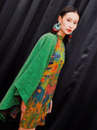 Hualuo Gambiered Canton Silk Patchwork Cape Dress