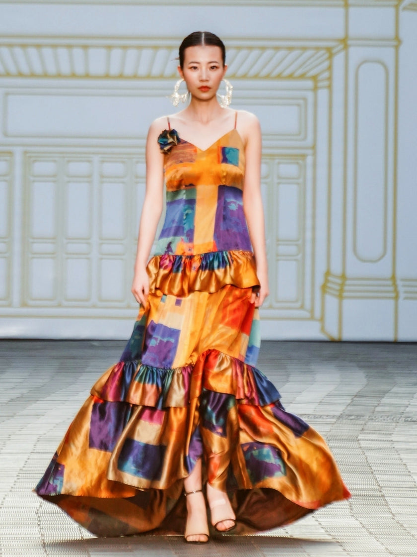 Gambiered Canton Silk Satin Dress