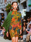 Hualuo Gambiered Canton Silk Patchwork Cape Dress