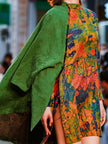 Hualuo Gambiered Canton Silk Patchwork Cape Dress