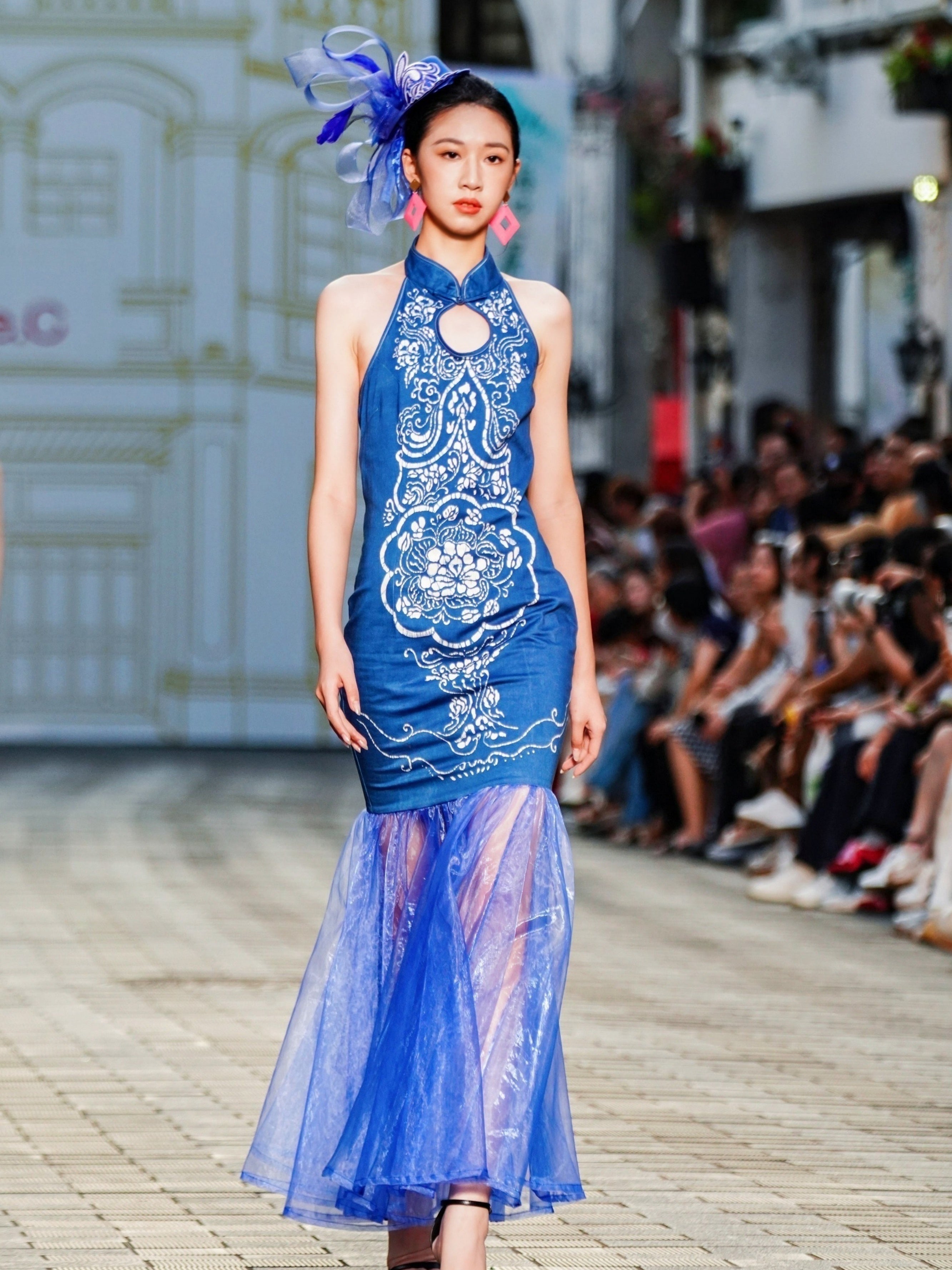 Luxury Tie-Dye Halter Dress with Tulle
