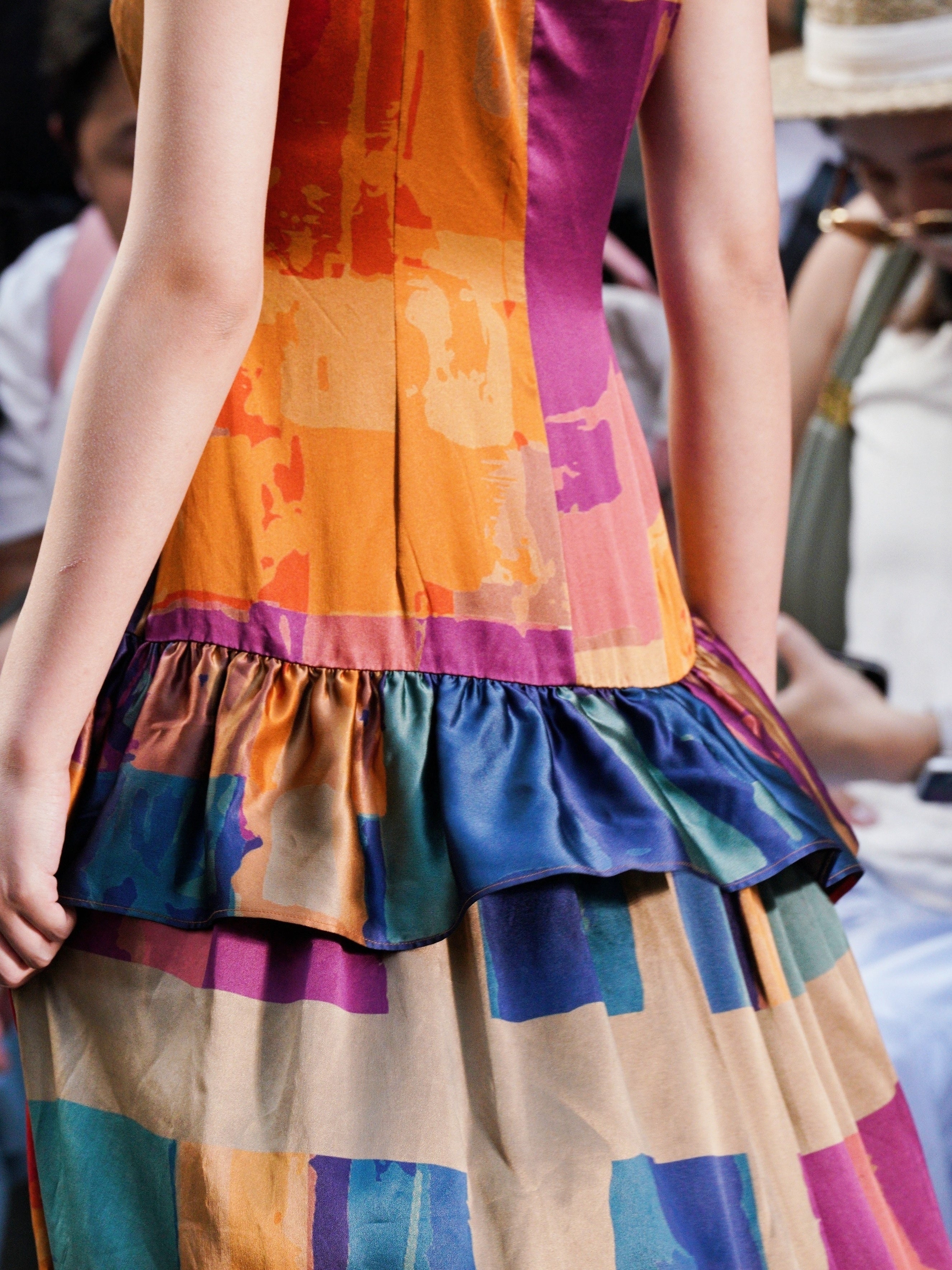 Gambiered Canton Silk Satin Dress