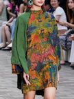 Hualuo Gambiered Canton Silk Patchwork Cape Dress