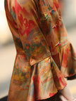Gambiered Canton Silk Satin Dress with Bell Sleeves