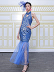 Luxury Tie-Dye Halter Dress with Tulle