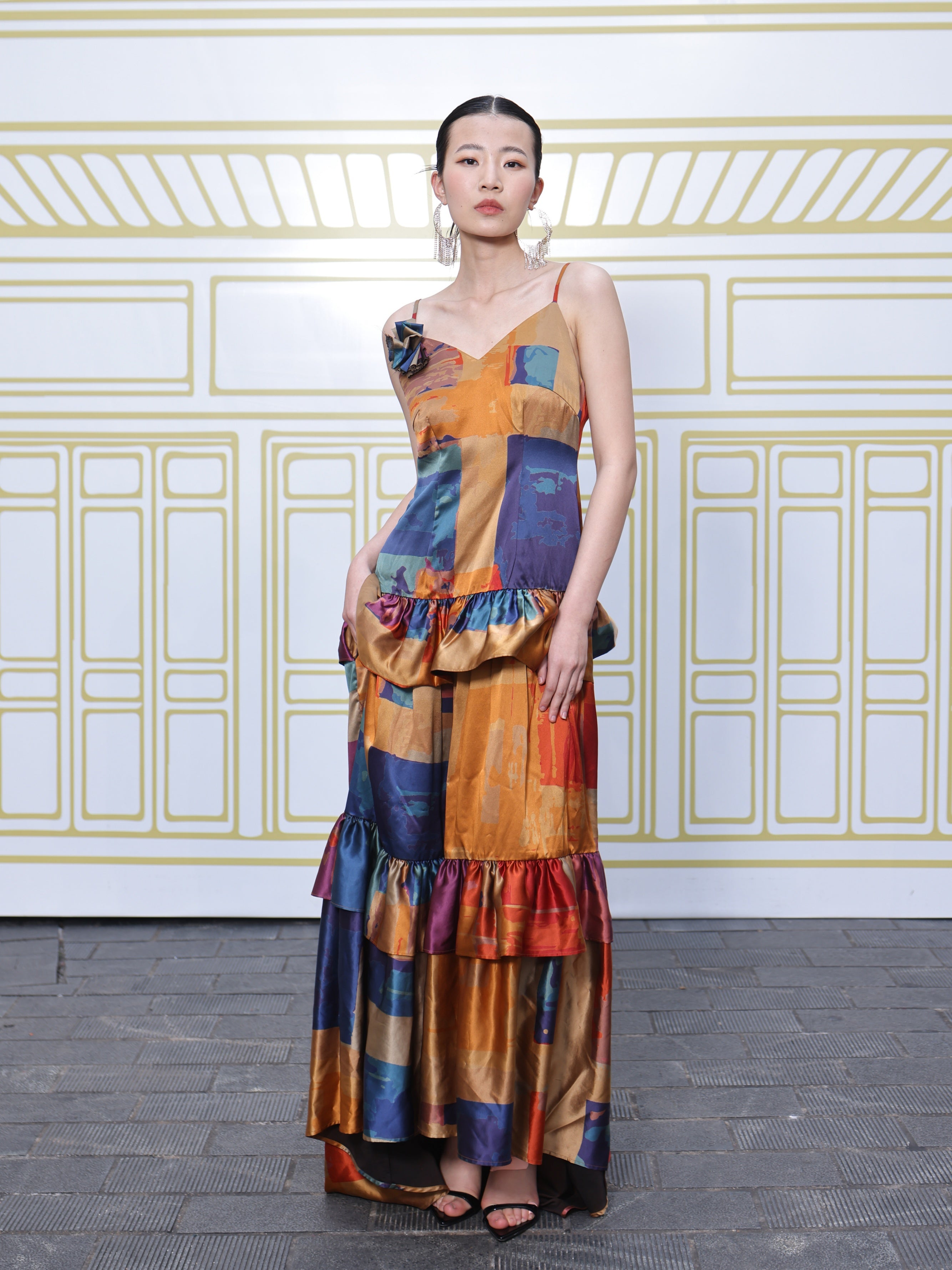 Gambiered Canton Silk Satin Dress