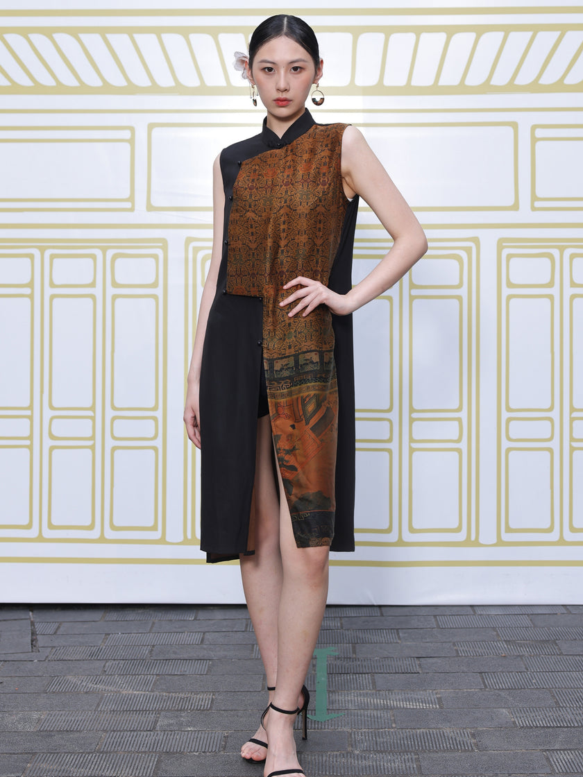 Gambiered Canton Silk Patchwork Top - 香雲紗罩衫