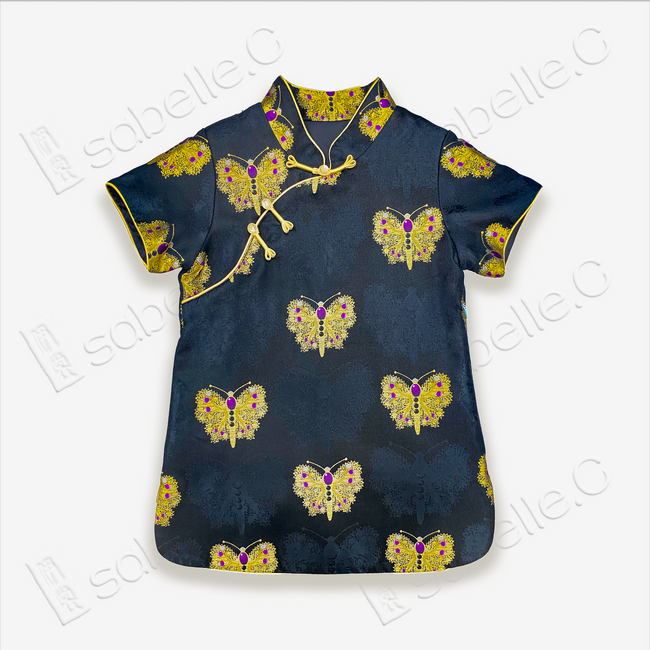 Kid's Song Brocade Stand-up Collar Qipao-style Top
