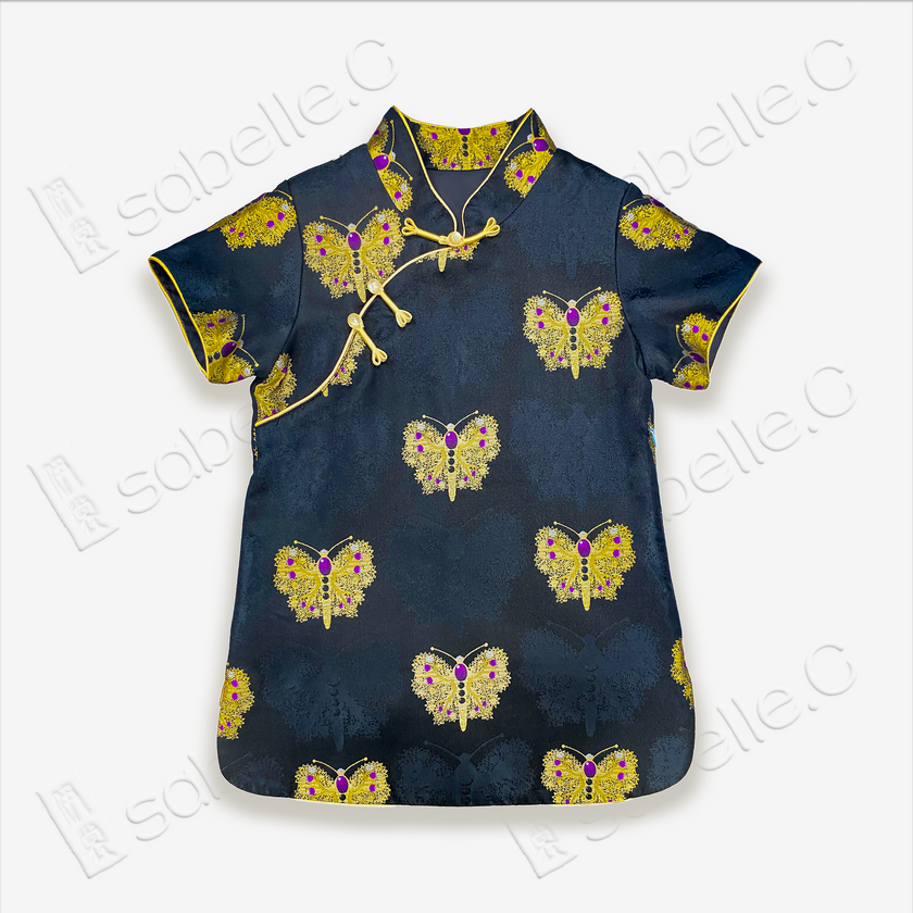 Kid's Song Brocade Stand-up Collar Qipao-style Top