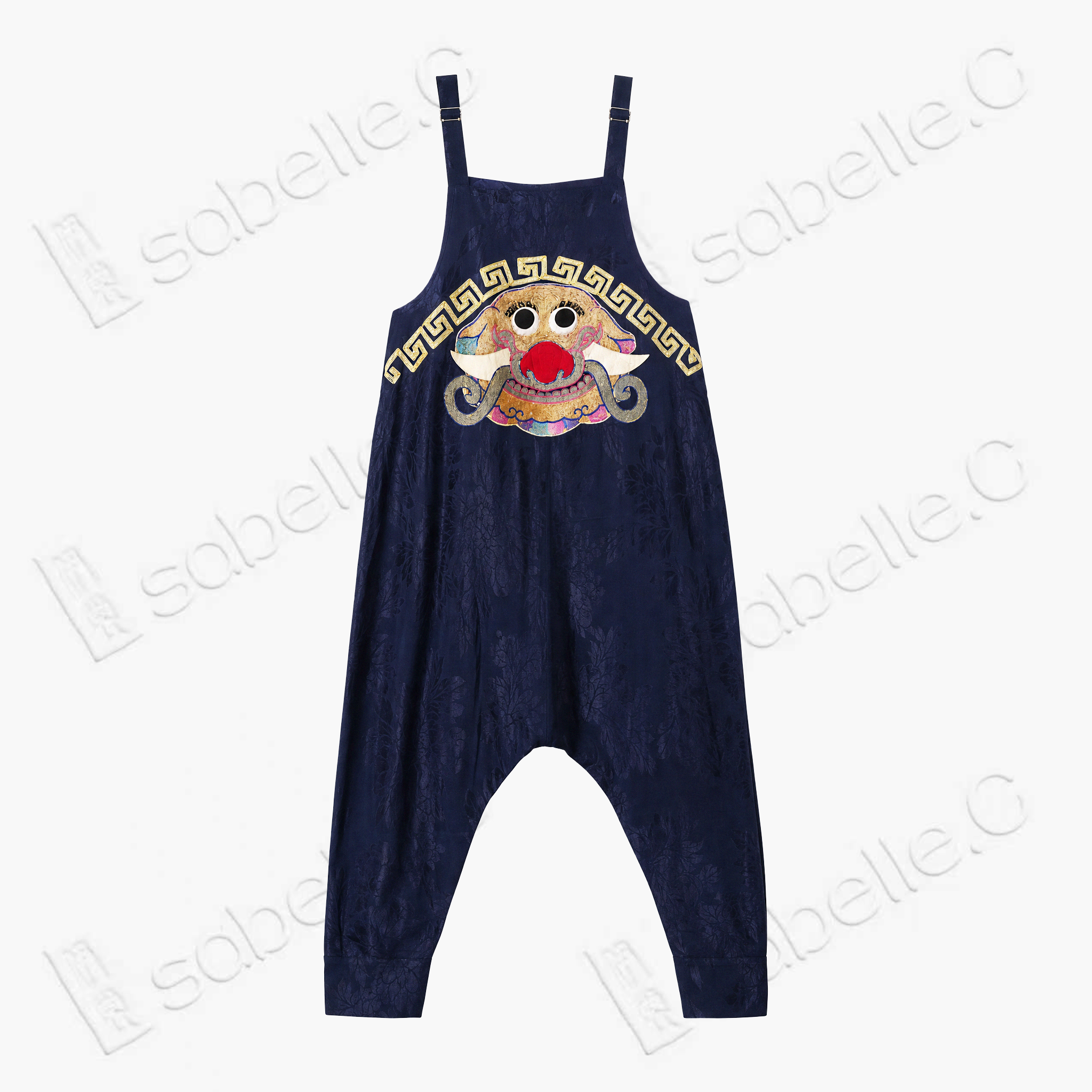 Gold Couched Embroidery Jumpsuit - 「玄獸納祿」盤金繡吊帶褲