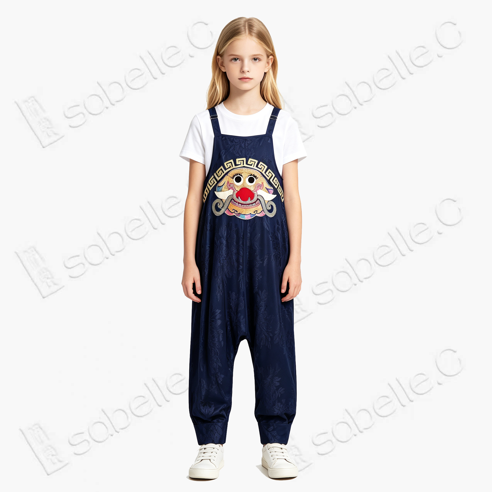 Gold Couched Embroidery Jumpsuit - 「玄獸納祿」盤金繡吊帶褲