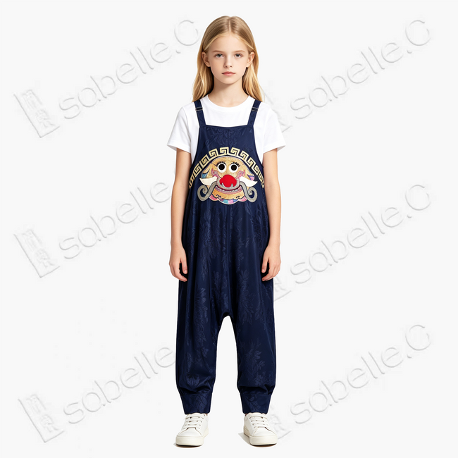 Gold Couched Embroidery Jumpsuit - 「玄獸納祿」盤金繡吊帶褲