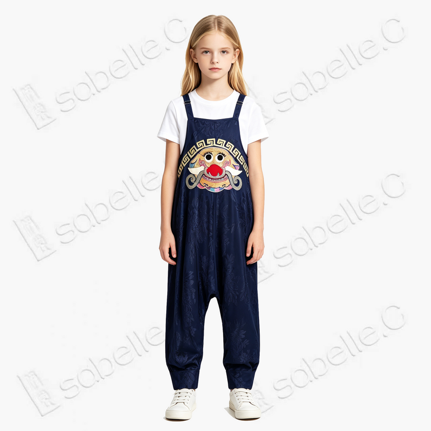 Gold Couched Embroidery Jumpsuit - 「玄獸納祿」盤金繡吊帶褲