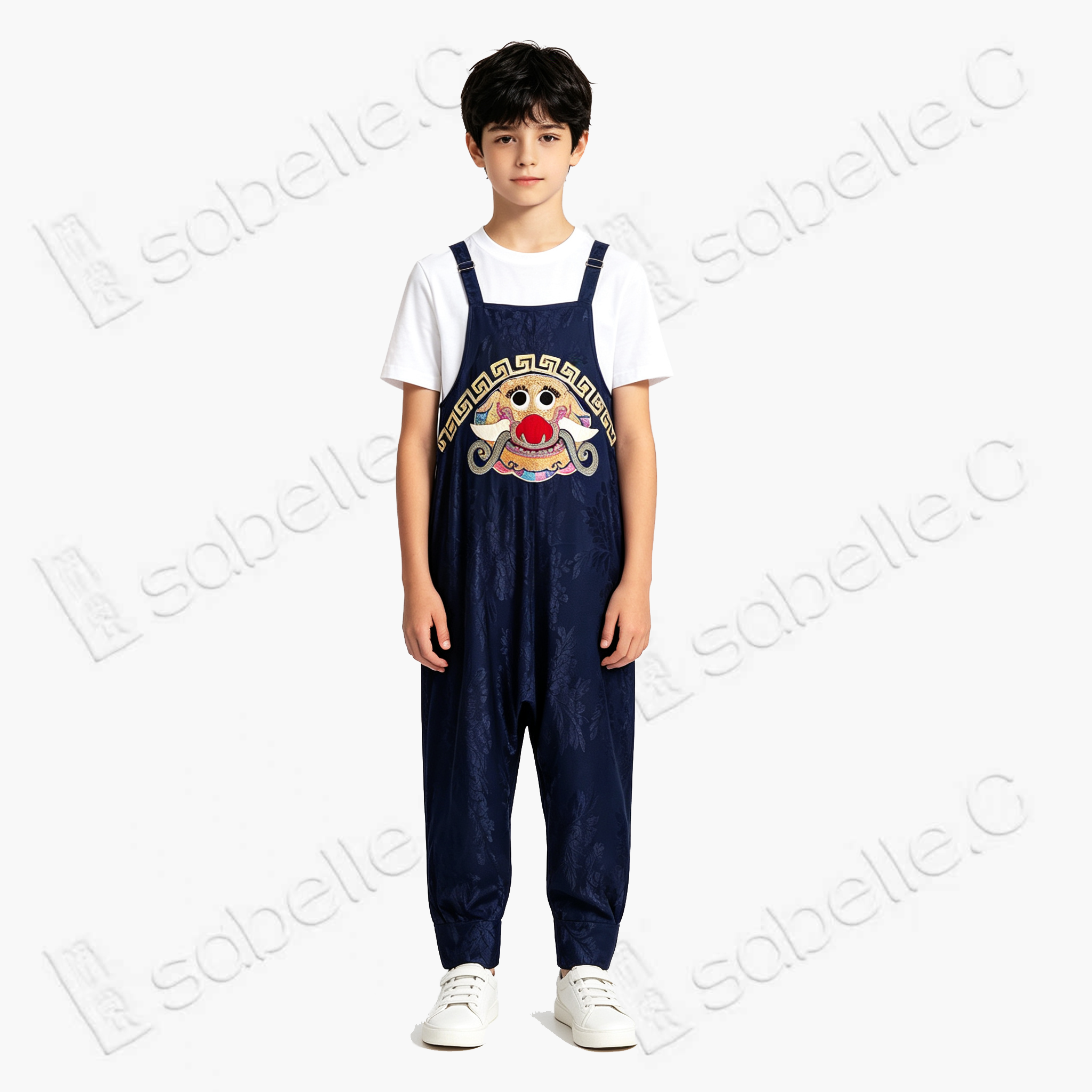 Gold Couched Embroidery Jumpsuit - 「玄獸納祿」盤金繡吊帶褲