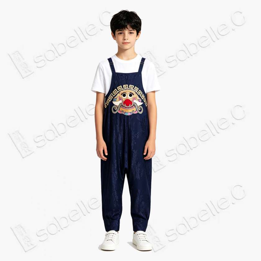 Gold Couched Embroidery Jumpsuit - 「玄獸納祿」盤金繡吊帶褲