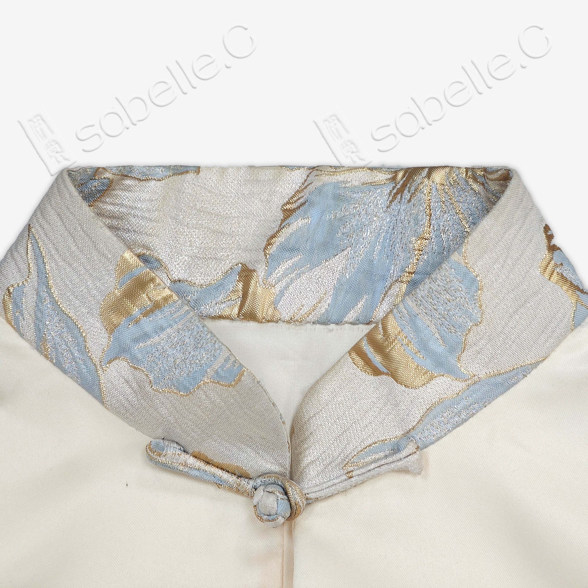 Floral Embroidered Two-Tone Mandarin Collar Jacket