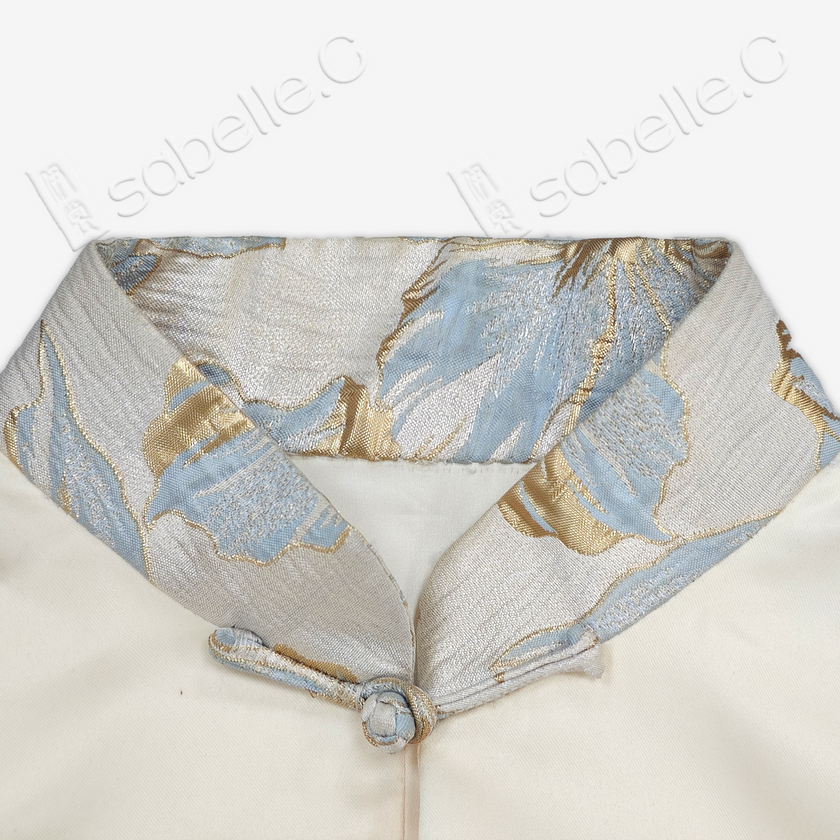 Floral Embroidered Two-Tone Mandarin Collar Jacket