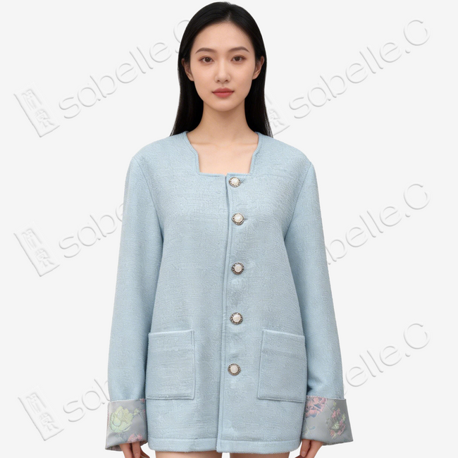 Tweed Knit Jacket with Song Brocade Cuffs