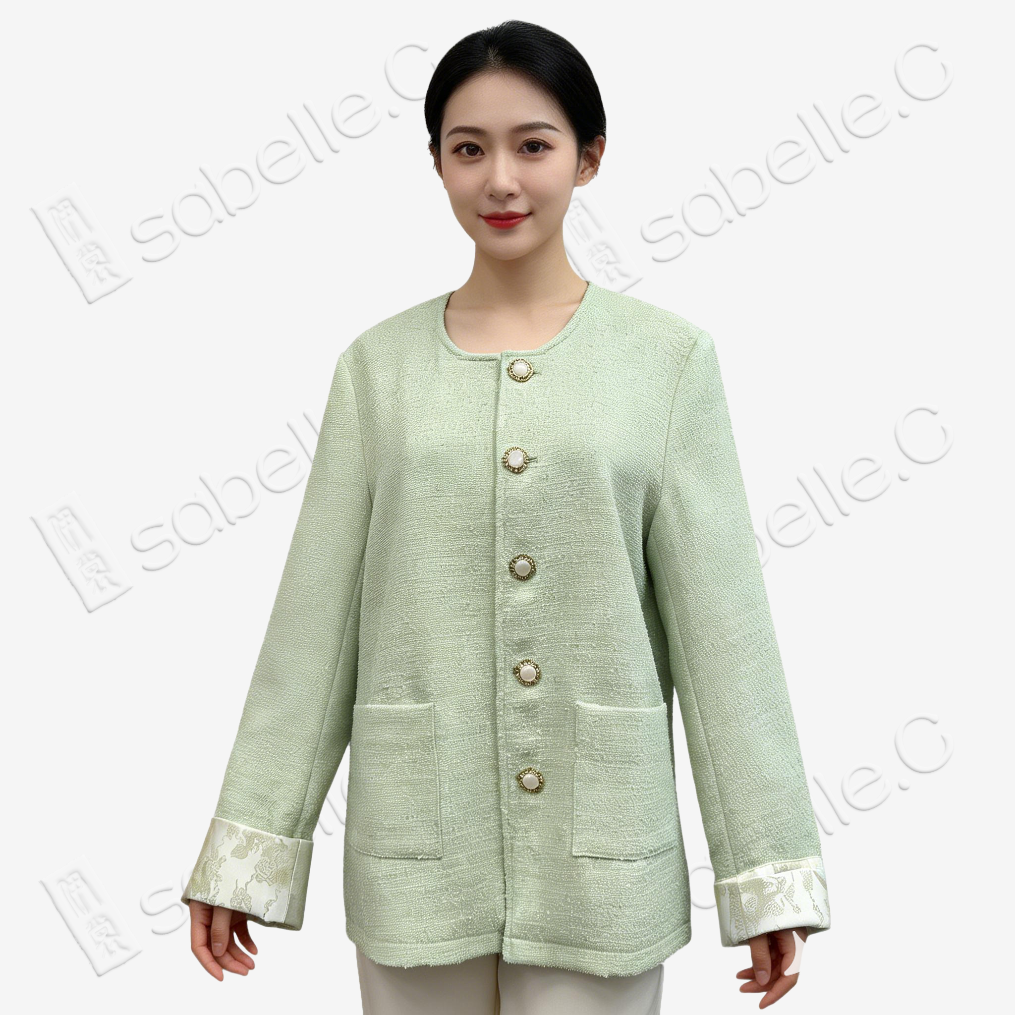 Tweed Knit Jacket with Song Brocade Cuffs