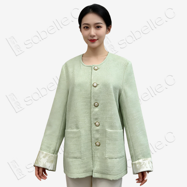 Tweed Knit Jacket with Song Brocade Cuffs