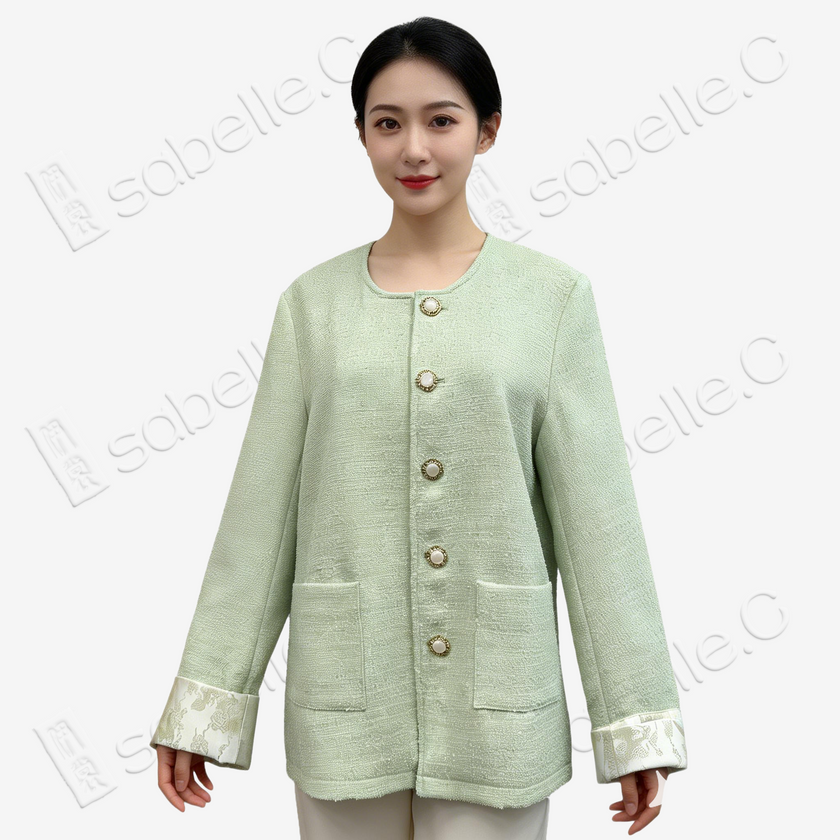 Tweed Knit Jacket with Song Brocade Cuffs