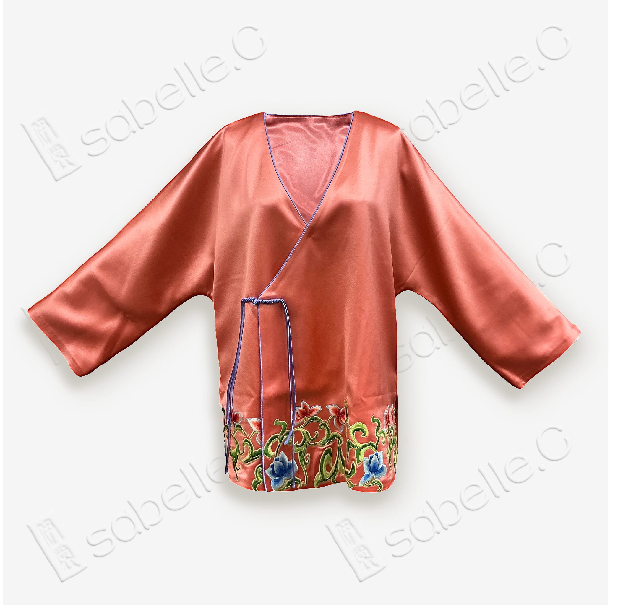 Silk Satin Chinese Traditional Jacket w Colorful Hand Embroidery