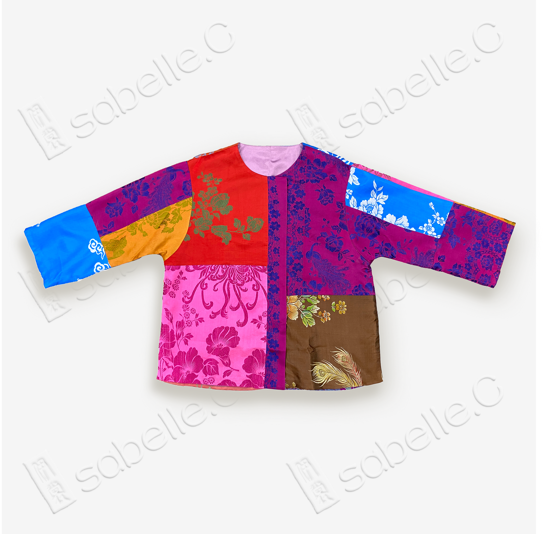 Patchwork-style Vintage Silk Jacket