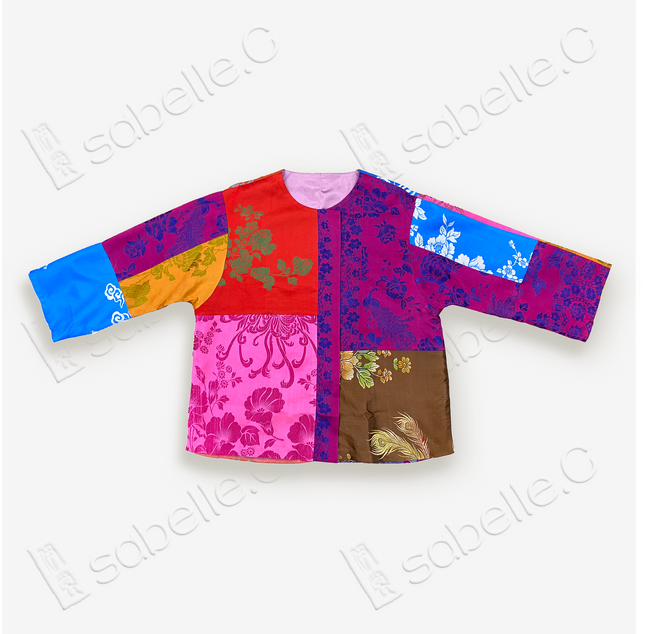 Patchwork-style Vintage Silk Jacket