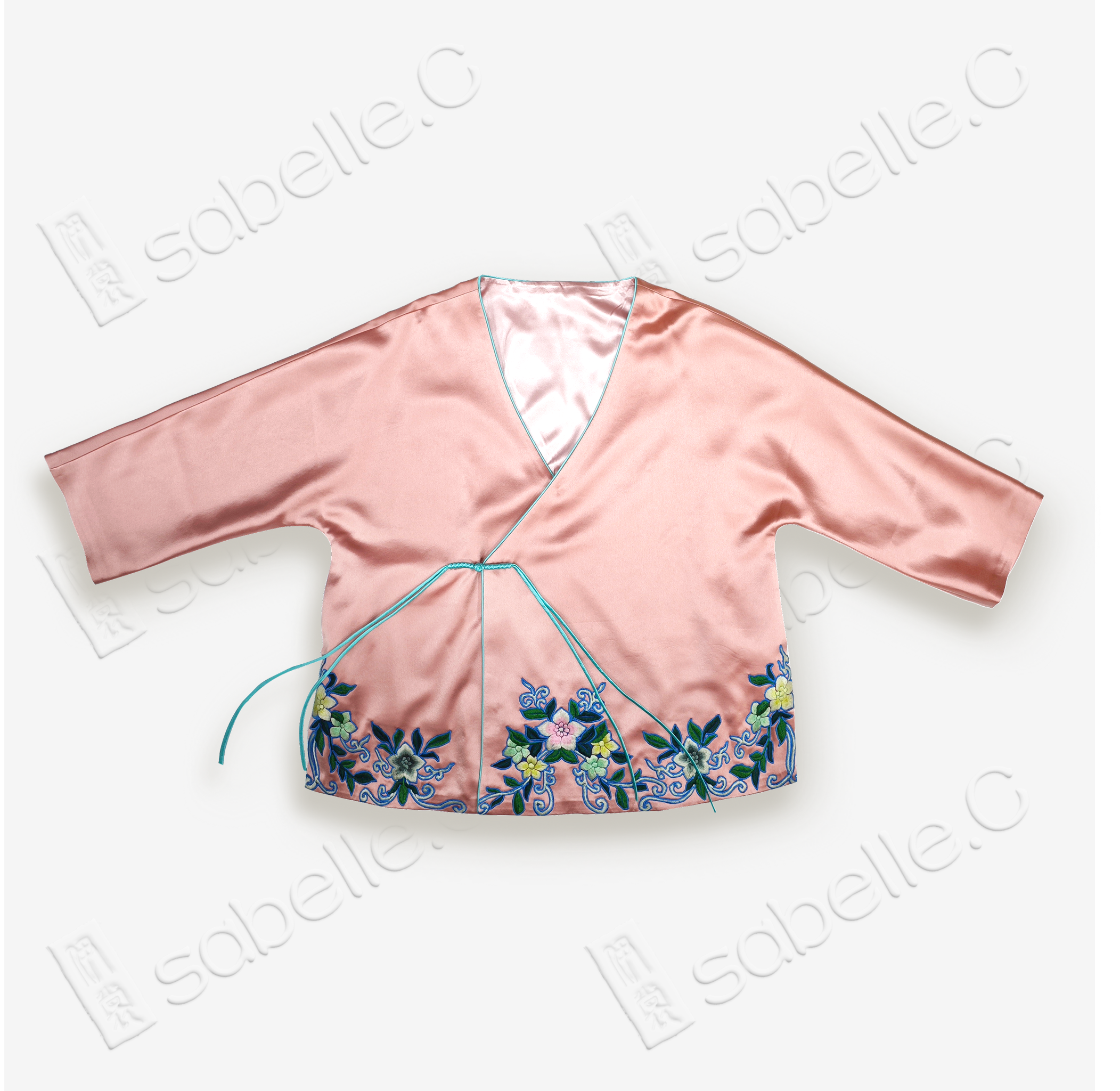 Silk Satin Chinese Traditional Jacket w Colorful Hand Embroidery