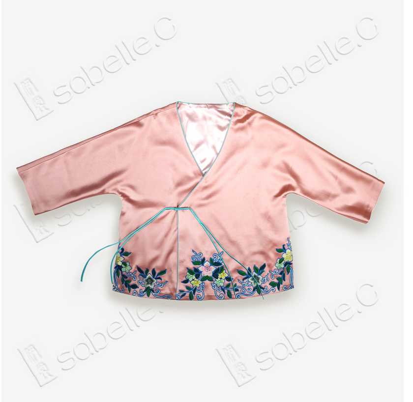 Silk Satin Chinese Traditional Jacket w Colorful Hand Embroidery